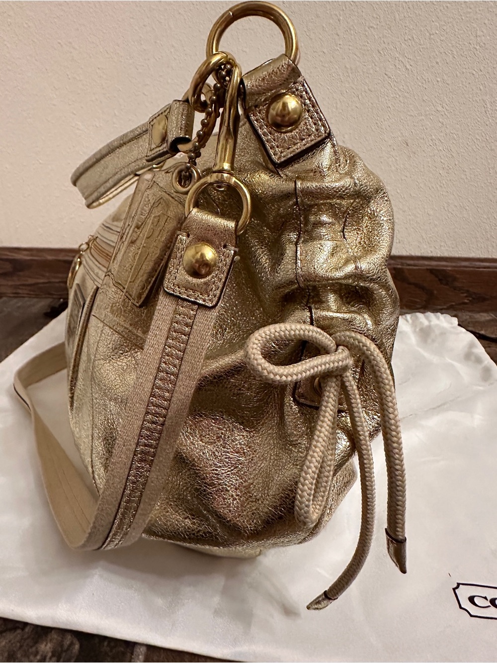 Rare 2012 Coach Poppy "Jazzy" Hobo Crossbody Bag Metallic Gold Leather 20384E - Picture 9 of 16